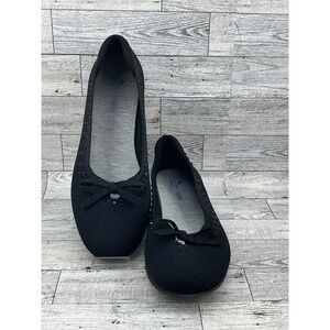 Clarks Women's Black Knit Embellished Bow Ballet Flats Comfort Slip On‎ Shoes